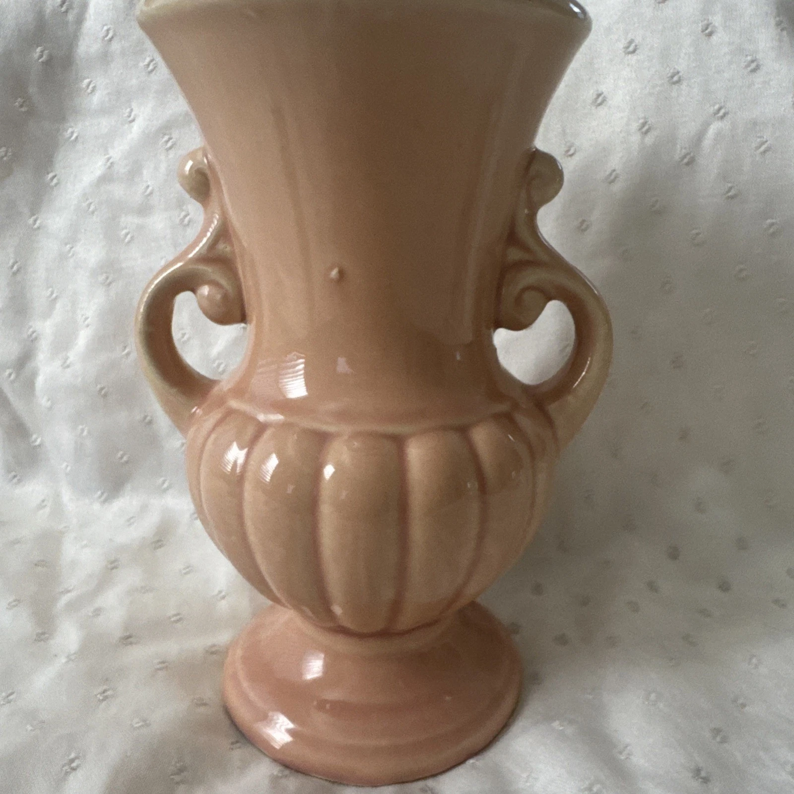 Vintage Mid-Century Modern Style Pink Peach Ceramic Vase, Made in USA